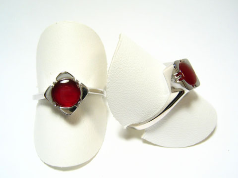 Silber Ring rhodiniert -Karneol- in rot braun 70er look