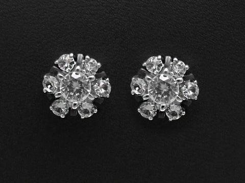 Silber Ohrringe - 10 x 10 mm- 7 gefasste Steine
