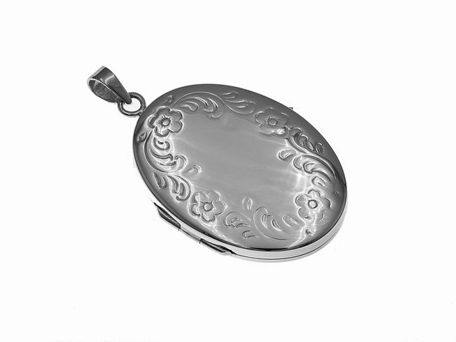 Silber Medaillon - Oval rhodiniert - florales Muster