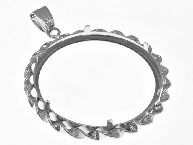 Mnzfassung Anhnger - Kordel - 36,2 mm max. Mnzen Durchmesser - 925 Sterling Silber rhodiniert