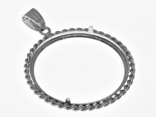Mnzfassung Anhnger - Kordel - 33,2 mm max. Mnzen Durchmesser - 925 Sterling Silber rhodiniert