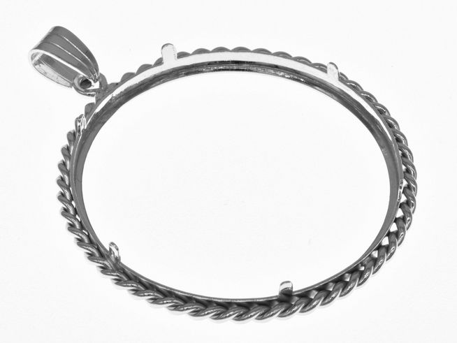 Mnzfassung Anhnger - Kordel - 39 mm max. Mnzen Durchmesser - 925 Sterling Silber rhodiniert