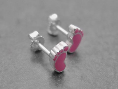 Ohrringe - Babyfuabdruck - Sterling Silber - pink niedlich - Lack