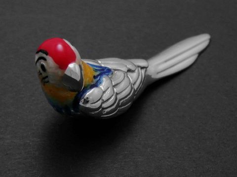 Silber Figur - Papagei - bunt tierisch - Emaillie