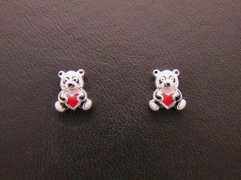 Silber Ohrstecker - Ohrringe - Panda mit Herz - Lack - schwarz-wei-rot