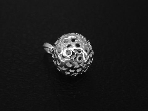 Silber Anhnger Kugel - Blumen - poliert