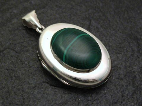 Malachit - 925 Sterling Silber Medaillon - oval