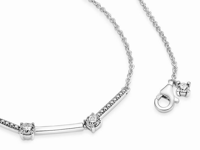 Pandora Kette mit Anhnger 390059C01-45 - Glitzernde Pav Collier Bars Halskette - Sterling Silber - Zirkonia - klar - 45 cm