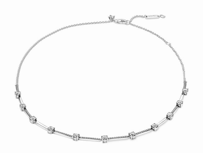 Pandora Kette mit Anhnger 390059C01-45 - Glitzernde Pav Collier Bars Halskette - Sterling Silber - Zirkonia - klar - 45 cm