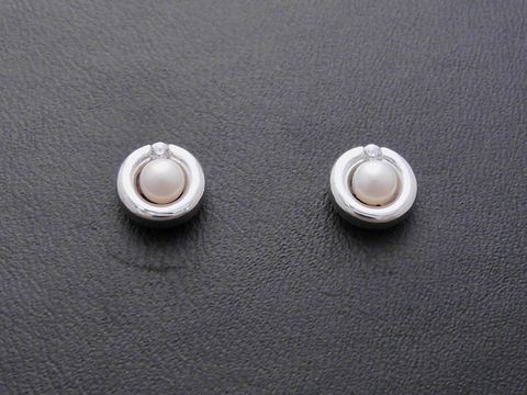 Silber Ohrstecker - Ohrringe - Kreis mit Perle - Swasser Zuchtperle + Zirkonia