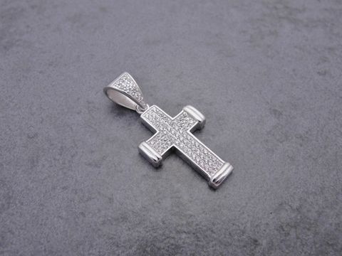 Silber Anhnger - Kreuz - Kristall - weiss - religise - 34 mm