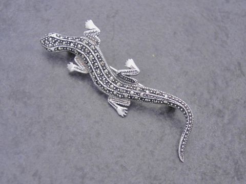 Silber Brosche - Salamander - tierisch - Markasit