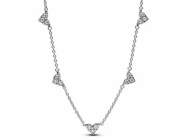 Pandora 393160C01-45 - Dreifachstein Herz Halskette - Silber - Zirkonia klar - 45 cm