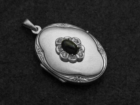 Diopsid Medaillon Cabochon Sterling Silber rhod.