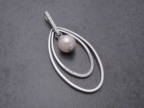 Design Sterling Silber Anhnger - Zirkonia + Swasser Perle