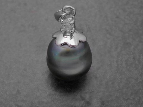 Tahiti-Perle und Zirkonia Design - Anhnger - Sterling Silber