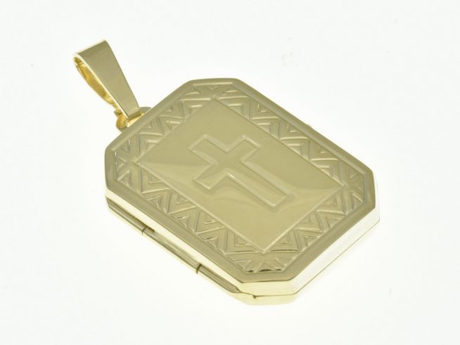 Medaillon - rechteckig - Diamantschliff - 333 Gelbgold - teilmattiert - mit Kreuz