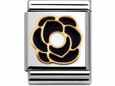 Nomination 032245 04 BIG Elegance aus Edelstahl - Emaille + Gold - Schwarze Camellia