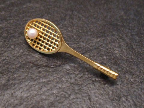 Tennisschlger Brosche - Gold 333 SPORT 4,3 cm