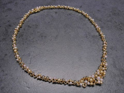 Perlenkette - Delux Zuchtperlen Collier 40 cm - Gelbgold 585 - Designerstck