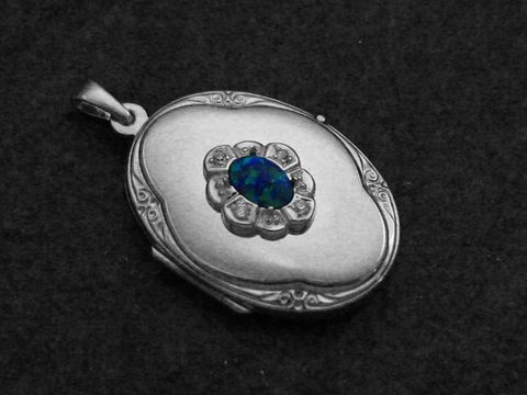 Opal syn. blau - Medaillon Cabochon - Weigold 585