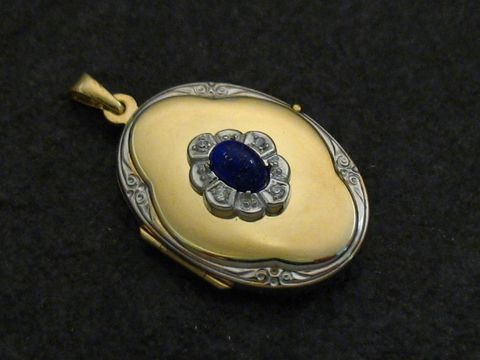 Lapislazuli blau - Medaillon Cabochon Gold 585 bicolor + Brillanten