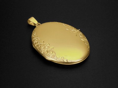 Gold Medaillon - Oval - kunstvolle Gravur - geeignet fr 2 Fotos - 585 Gold