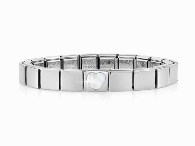 Nomination Classic GLAM Armband Edelstahl Silber - 239101 11 - Herz WEISS MOTHER OF PEARL