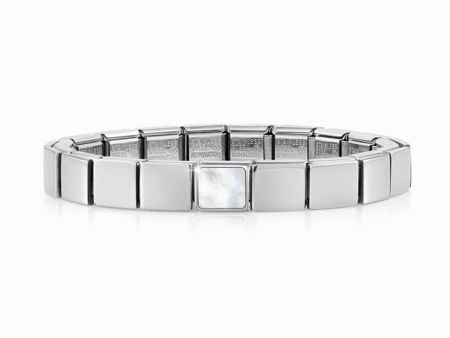 Nomination Classic GLAM Armband Edelstahl Silber - 239101 12 - Square WEISS MOTHER OF PEARL