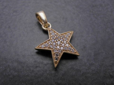 Gold Anhnger - Stern - STAR - Zirkonia - PAVE