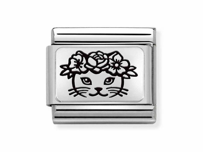 Nomination Classic Silber 330111 23 - Edelstahl - Sterling Silber charm - Katze mit Blumen