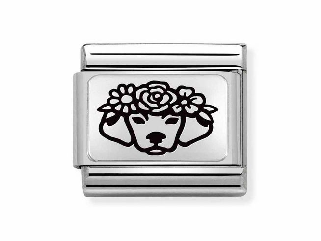 Nomination Classic Silber 330111 24 - Edelstahl - Sterling Silber charm - Hund mit Blumen