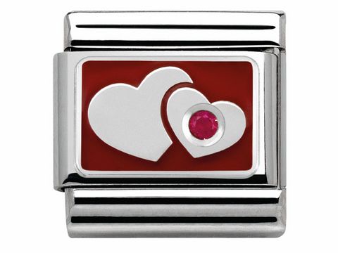 Nomination Classic - doppeltes Herz rot - 330317 02 - Silber - SilverShine