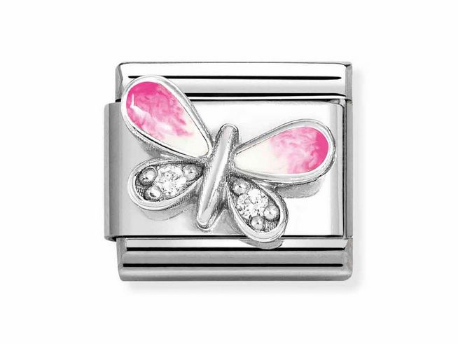 Nomination Classic Silber 330321 09 - Schmetterling - Rosa-Weiss - Zirkonia & Emaille - Wei