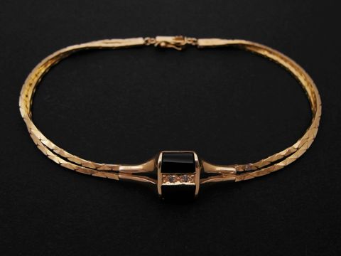 Armband Designmuster - 10,7 x 3,8 mm - Gold 333 - Diamant + Onyx - 19,,5 cm