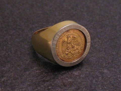 Mnzring - Dos Pesos Estados Unidos.. Gold 750 bicolor - Gr. 52,5