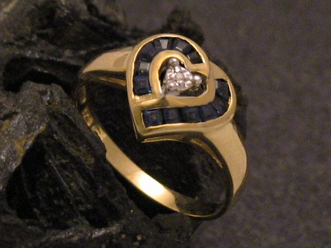Goldring - Herz - Gold 375 - Diamant - Gr. 54 - Saphir