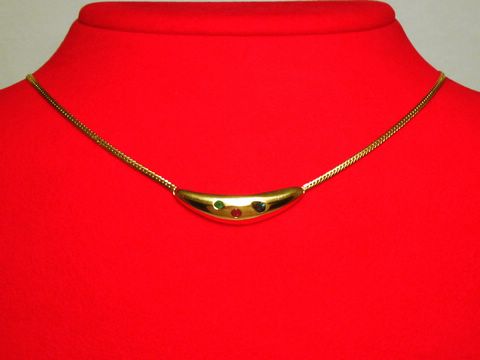 Collier Gold 585 Mittelteil Saphir Rubin + Smaragd 42cm