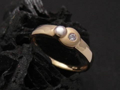 Gold Ring - S - Gold 585 bicolor - Zirkonia - Goldring - Gr. 56