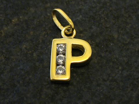 P Buchstaben Initialen Anhnger Gold mit Zirkonia