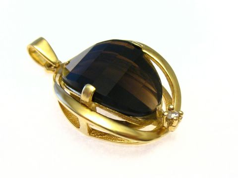 Gold Anhnger 585 Designerschmuck Diamant & Rauchquarz