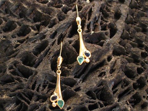 Ohrringe Gold Ohrhnger Smaragd + Safir & Diamant
