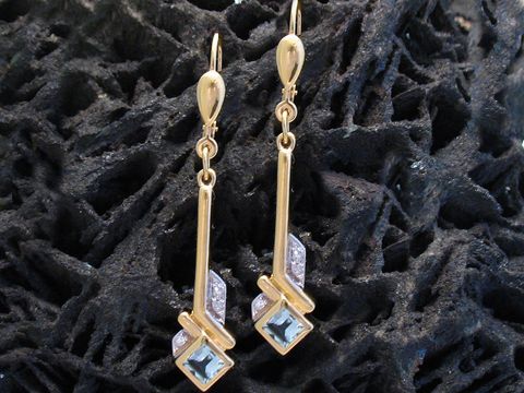 Ohrringe Gold 750 Ohrhnger Aquamarin + Diamant bicolor