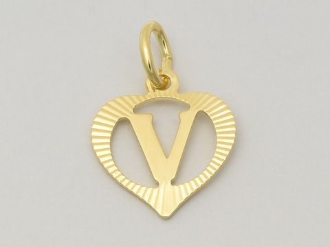 Herz Buchstabe V - Gold Anhnger - 333 Gold - diamantiert