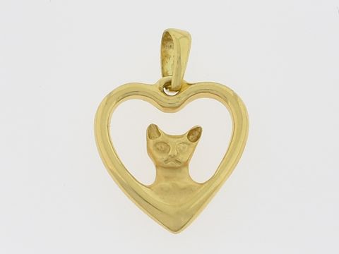 Gold Anhnger - Herz mit Katze - 750 Gold - massiv - Mietze