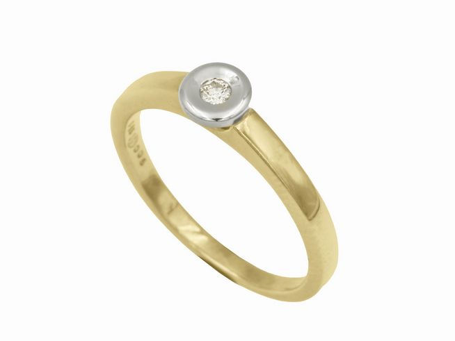 Ring - Design - Gelbgold + Weigold 585 bicolor - Brillant 0,05 ct w-si - Gr. 54