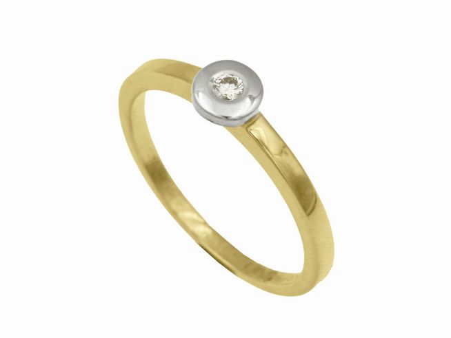 Ring - Design - Gelbgold + Weigold 585 bicolor - Brillant 0,07 ct w-si - Gr. 54