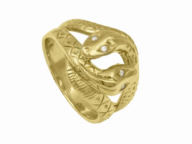 Gelbgold Ring - Schlange - Gelbgold 585 - Diamant 0,06 ct w-si - Gr. 68/69