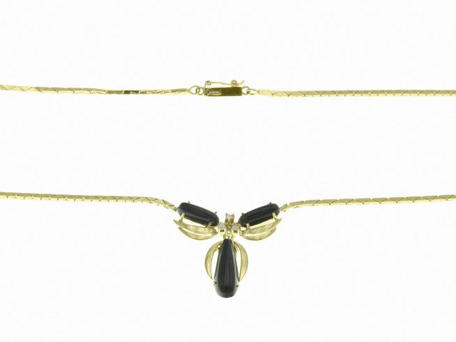 Collierkette mit Mittelteil 333 - Gelbgold - Onyx + Diamant - 42 cm