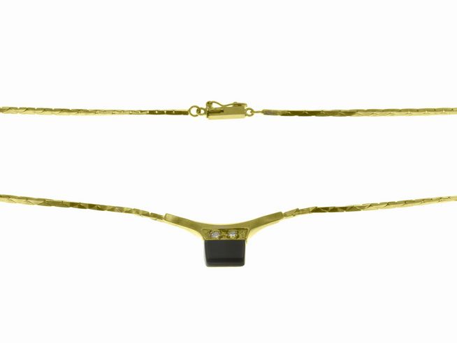 Collierkette mit Mittelteil 333 - Gelbgold - Onyx + Diamant - 45 cm